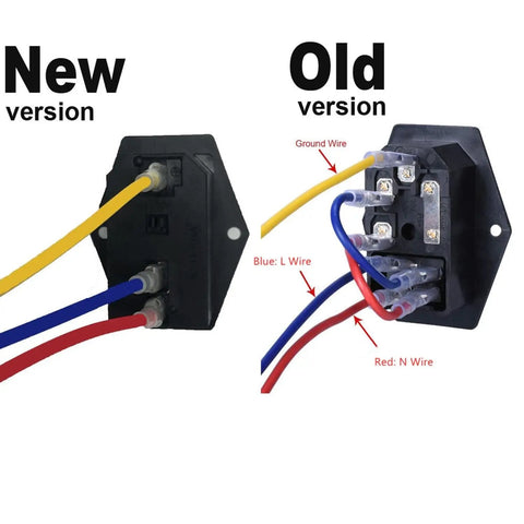 Comparison of new and old versions of Illuminated Rocker Switch Power Inlet Module Plug Kit With 10A Fuse And 18 AWG Wiring 3 Pin Connector