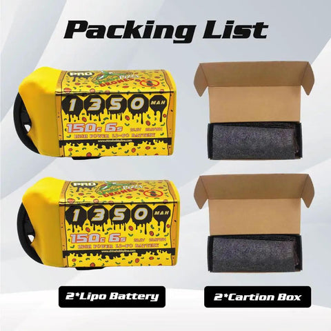 Speedy Pizza 1350mAh 6S LiPo Battery 22.2V 150C With XT60 Plug in packing list with two carton boxes