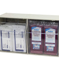 Tilt View Plastic Storage Cabinet With Two Tilt Out Bins For Home Office And Workshop Clear Parts Organizer Office And Makeup Box Medical And School Classroom Storage Wall Mountable 23 5/8 W x 14 H x 12 5/16 D showing clear bins with supplies