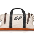 Heavy Duty Canvas Tool Bag 24 Inch Wide With Reinforced Frame And Suede Leather Bottom with rugged masonry straps