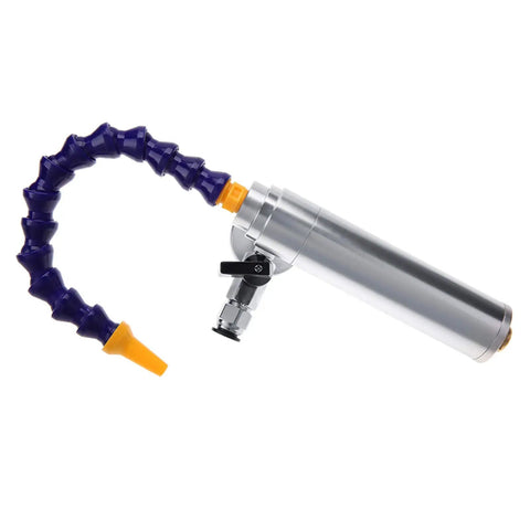 Heavy Duty Cold Air Blaster Pro Level Vortex Chiller With Flex Hose And Beefy Aluminum Build, gray and purple design.