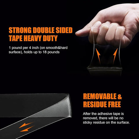 Heavy Duty Double Sided Adhesive Tape Roll With Super Grippy Nano Gel Rock Solid Mounting Strips That Hold Like Crazy Zero Mess Clean Up For Walls And Carpets