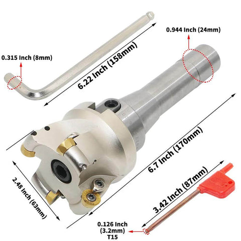 Face mill cutter holder EMRW 6R 63-22+R8-FMB22-7/16 RPMT1204 with hard alloy blade; includes 8mm and T15 spanners