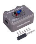 Beefy CNC Aluminum RC Crawler Fuel Cell Receiver with Simulated Fuel Tank in gray, fits SCX10 PRO RR10 Capra crawlers, shown with screws.