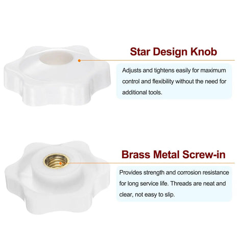 Star Knobs M6 Female Thread 32mm White Heads Through Hole Brass Insert Screw In Clamping Hand Knobs 4 Pack For Machines