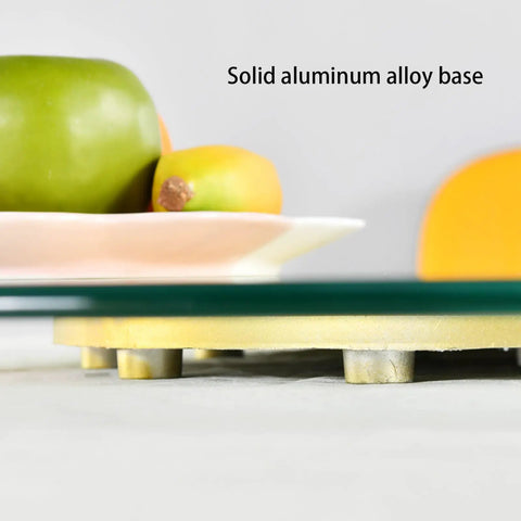Close-up of Big Ol Tempered Glass Lazy Susan Turntable For Dining Table with solid aluminum alloy base on 8mm thick glass