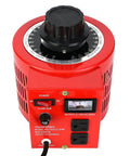 Top Shelf Single Phase Voltage Regulator Transformer With Smooth 0 To 130 Volt Adjustment And 20 Amp Capacity For Reliable 110V 60Hz Power Delivery, red design with manual dial.