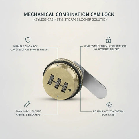 Mechanical Combination Cam Lock Keyless Cabinet Lock For File Cabinets And Storage Lockers With Personal Code, bronze finish