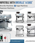 Image of Breville Espresso Machine Cleaning Kit with 52 Two-Gram Tablets and 6 Filters showing compatible espresso machines.