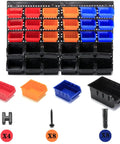 Wall Mounted Garage Storage Bins Organizer Rack With 30 Bins In Four Colors ABS Plastic for screws and small parts