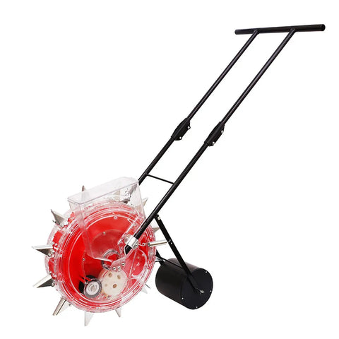 Go To Portable Garden Seeder With Seed Box And Fertilizer Applicator, Handy Manual Hand Push Roller Planter, Nine Nozzles Visible