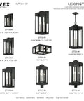 Lexington Extra Large 4 Light Natural Brass Outdoor Pendant Lantern With Clear Glass displayed from various angles and sizes on a white background.