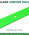 Close-up of 5/8 inch center hole on high lift blade for Scag Ferris 61 inch deck.