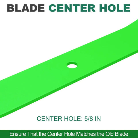 Close-up of 5/8 inch center hole on high lift blade for Scag Ferris 61 inch deck.