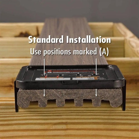 Collated Deck Screw Plugs 100 Linear Feet Select Saddle For Trex Decking shown in installation position with alignment guide.