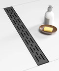 24 Inch Black Linear Shower Drain With Brickwork Cover, Rectangular Floor Drain In 304 Stainless Steel, Matte Black Grate