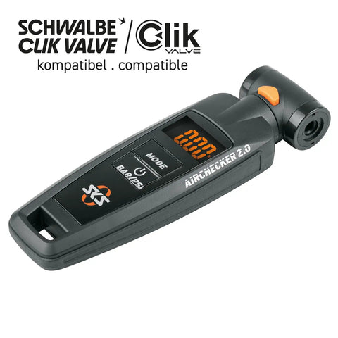 Air Checker Digital Tire Pressure Gauge For Presta And Schrader With Backlit Display Bar And PSI Readouts Quick Release Bleed Valve Compact Bike Tool On The Go, black