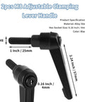 2 Pack Adjustable Clamping Lever Knobs M8 X 25mm Male Thread Push Button Ratchet Levers in black alloy steel with measurements