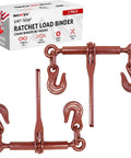 Heavy Duty Ratchet Chain Load Binder Two Pack Built Tough With Forged Grab Hooks On Both Ends Fits One Quarter To Five Sixteenths Inch Chain 2600 Lbs Working Load Limit Tie Down Gear displayed with packaging