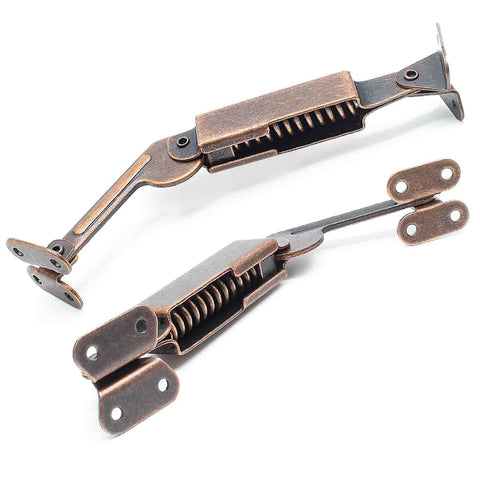 Spring Lid Hinge Set For Cabinets, Boxes, And Sofas, Left Or Right Mount, Down Support, Red Bronze Iron Finish, Durable And Rust Resistant