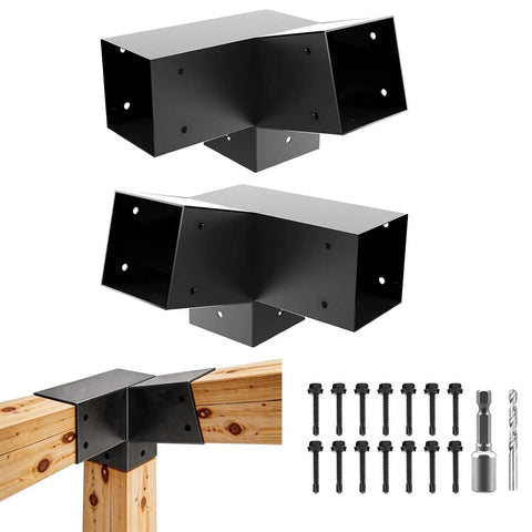 15 Degree Pergola Bracket Kit 3 Way Right Corner Wood Brackets For 4x4 Posts DIY Gazebo Patio Hardware Set Heavy Duty 2 Pack