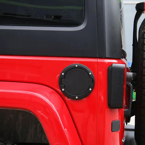 Jeep Wrangler 2007 2018 Gas Cap Fuel Door Cover No Locking Gas Tank Cover For JK JKU Rugged ABS installed on red vehicle