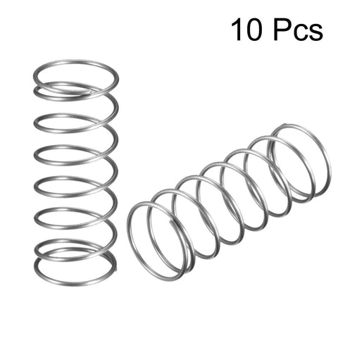 Ten spring steel coil springs, 0.05 in wire, 0.79 in OD, 2 in free length, front view