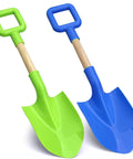 16 Inch Beach Sand Shovel Toy For Kids, Jumbo Garden Scoop Tool Kit, sturdy long handheld wooden plastic spade in blue and green