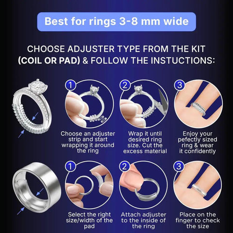 Ring Size Adjuster Kit For Loose Rings With Wide Bands 3 To 8mm Fits Thick Bands Includes 6 Spiral Guards And 6 Pad Guards