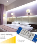 LED Dimmer Power Driver For Under-Cabinet Lighting With Removable AC Cord, 20W gray in room setting with smooth dimming demo.