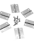 Eight Piece 1.5 Inch 304 Stainless Steel Butt Hinges For Jewelry Boxes Small Cabinets Square Doors And Drawers, silver finish with screws