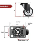 Rock Solid 3 Inch Heavy Duty Swivel Plate Caster Wheels With Smooth Quiet PVC Tires No Brake Design 8 Pack dimensions illustration