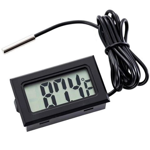 Five Piece Digital LCD Fridge Thermometer Set With Probes Fahrenheit Only Water Temperature Monitoring Minus 50F To 230F Range Easy Readout Kitchen Gadget For Your Fridge At Home showing 87.4°F with probe