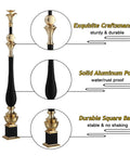 Hella Tough Aluminum Stair Balusters With Flexible Zero To Two Seventy Degree Pivot Bracket For Bulletproof Pet And Kid Safety Fencing Plus Super Simple Floor Mount Install For Indoor Steps And Lofts featuring solid black aluminum post with gold accents.