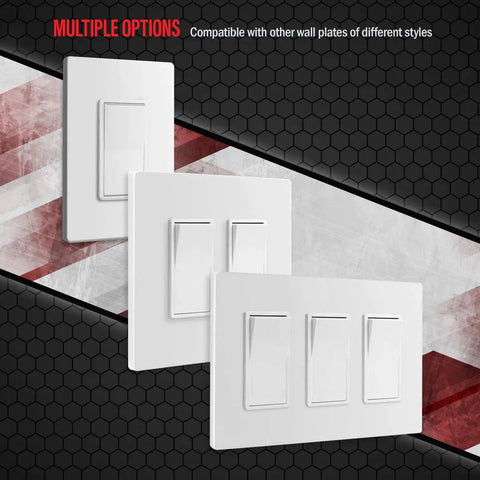 Single Pole Decorator Paddle Light Switch, Heavy Duty Commercial Grade 20A 120-277V, Grounding Screw, Back Insert And Side Terminals, White Finish, Built Tough Polycarbonate Construction, Slim Design, 10 Pack