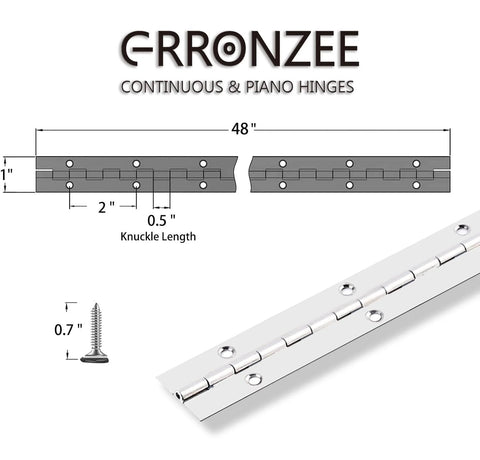 Piano hinge, 48-inch long by 1-inch wide, stainless steel with screws included