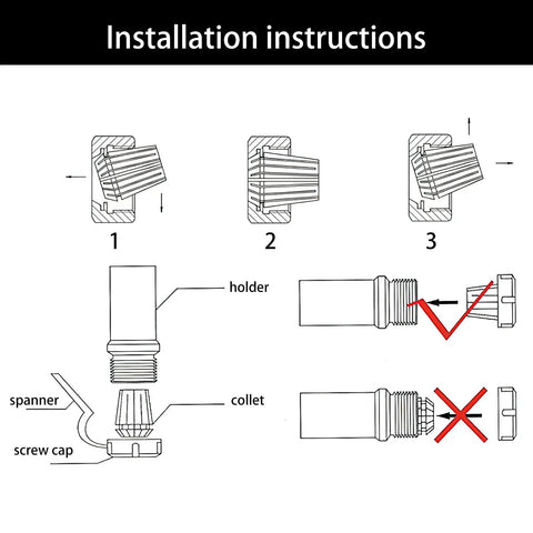 Installation instructions for MT2 Morse Taper Collet Chuck For ER32 And M10 Fits, Spring Collet Holder assembly.