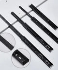 Four Piece Shop Grade Heavy Duty Steel Soft Close Drawer Slides 11 Inch Full Extension Side Mount Rails on a surface.
