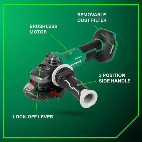 Cordless 4-1/2 Inch Paddle Switch Angle Grinder With A Beast 750W Brushless Motor, diagram showing key features
