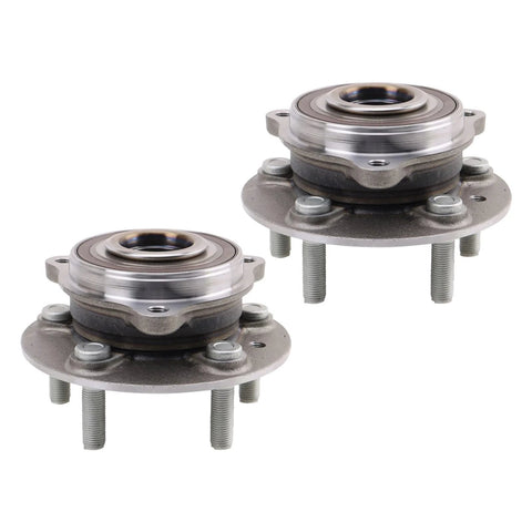 Front Wheel Bearing And Hub Assembly Set For Jeep Grand Cherokee L And Grand Cherokee 2021 To 2024 Two Piece Kit With Driver And Passenger Sides OE Quality Drop In Ready And DIY Video Guides, metal components, front view.