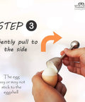 Hands using Egg Topper Opener Tool With Vibration Cut For Soft Boiled Eggs, Easy Peasy To Use Shell Cutter To Remove The Top.
