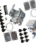 Premium Heavy Duty Front Left Upper And Lower Door Hinge Set Slick Bolt On Swap For Cars And Trucks Easy DIY Upgrade No Sweat Installation Rugged Steel components with bolts and plates.