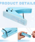 One Quarter Inch Hole Punch Handheld Heavy Duty Metal Paper Punch For Tags DIY Projects Crafts Scrapbook Tickets Blue With Ergonomic Non Slip Grip And Durable Design For Easy One Hand Operation image showing product details and safety features.