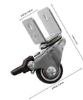 Rugged Swivel Furniture Casters With Gliding Silent Rollers And Tough Round Plates Built For Cabinets Drawers And Office Gear On Hardwood Floors Featuring Quick Fit Brake Clamps For Any Space, showing steel mounting base and attached brake.