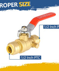1/2 Inch Push Fit Ball Valve With Drain Full Port Brass Shut Off For Copper PEX CPVC Plumbing Fittings Pack Of 5 Lead Free DZR