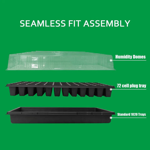 Seamless fit assembly of the 10 Pack 1020 Seed Tray Set With Extra Thick Heavy Duty No Holes No Leak Reusable Propagation Flats.