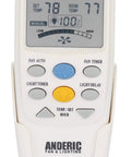 Front view of thermostatic ceiling fan remote replacement for Hampton Bay and Harbor Breeze with fan and light timer.