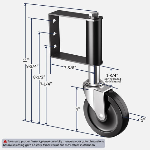 Hidden Spring Gate Wheels For Wooden Gates Heavy Duty Gate Casters With Spring Loaded Shock Absorber 4 Inch Black Wheels