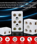 Front view of white porcelain ceramic 1-way terminal blocks with 2.5 mm inlet and screw terminals