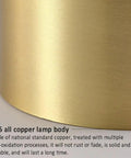 Close-up of H65 all copper lamp body with brushed brass finish, durable and anti-oxidation treatment for longevity.